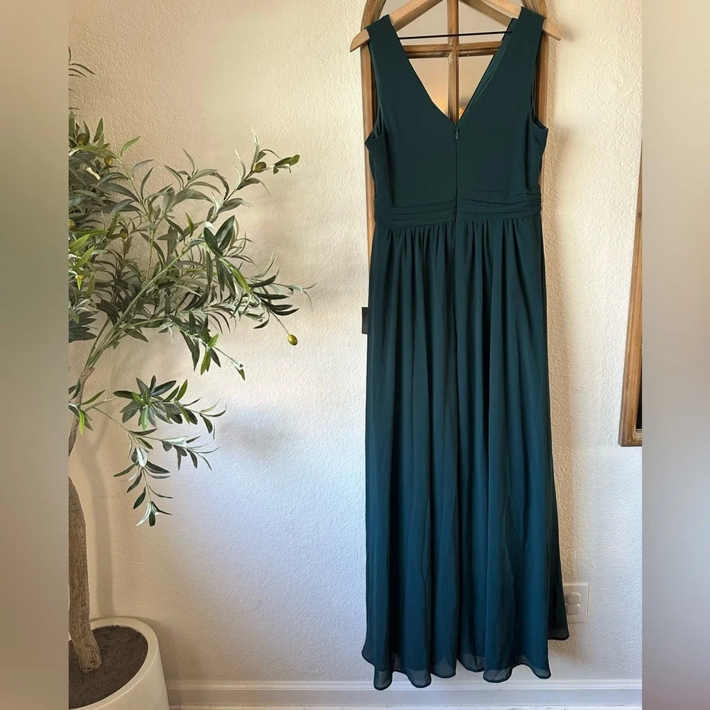 Lulus NWT Thoughts of Hue Emerald Green Surplice Maxi Dress Slit Formal Gown - Picture 3 of 10